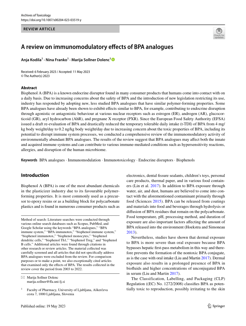 PDF) A review on immunomodulatory effects of BPA analogues