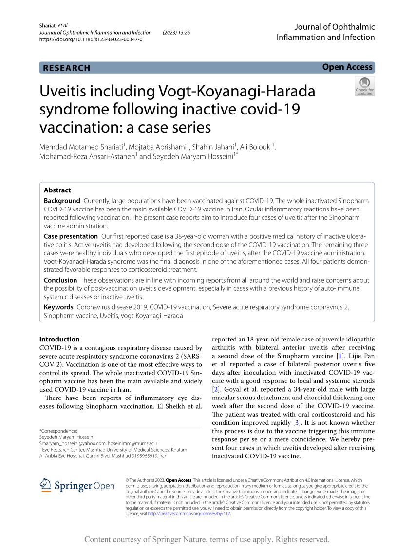 Pdf Uveitis Including Vogt Koyanagi Harada Syndrome Following Inactive Covid Vaccination A