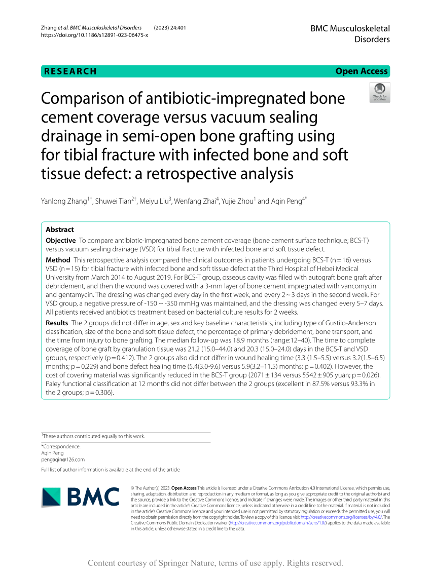 Pdf Comparison Of Antibiotic Impregnated Bone Cement Coverage Versus Vacuum Sealing Drainage