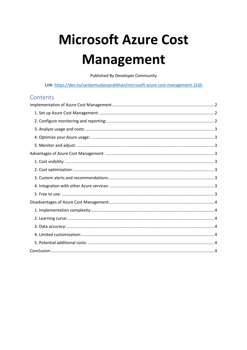 Pdf Microsoft Azure Cost Management