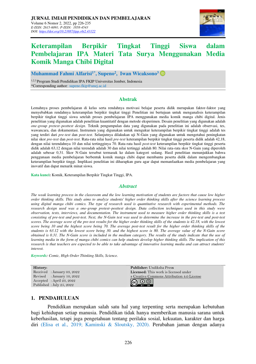 Pdf Keterampilan Berpikir Tingkat Tinggi Siswa Dalam Pembelajaran Ipa Materi Tata Surya 7378