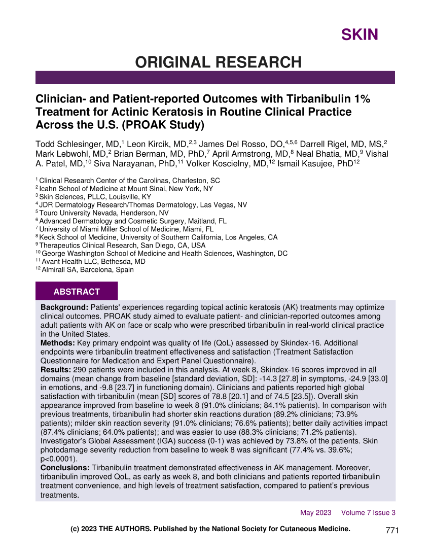 Pdf Clinician And Patient Reported Outcomes With Tirbanibulin 1 Treatment For Actinic