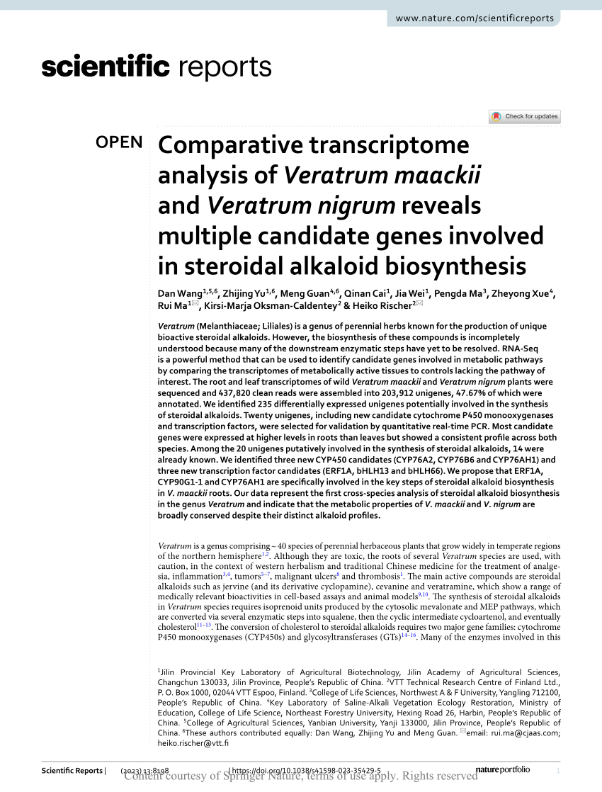 PDF) Comparative transcriptome analysis of Veratrum maackii and 