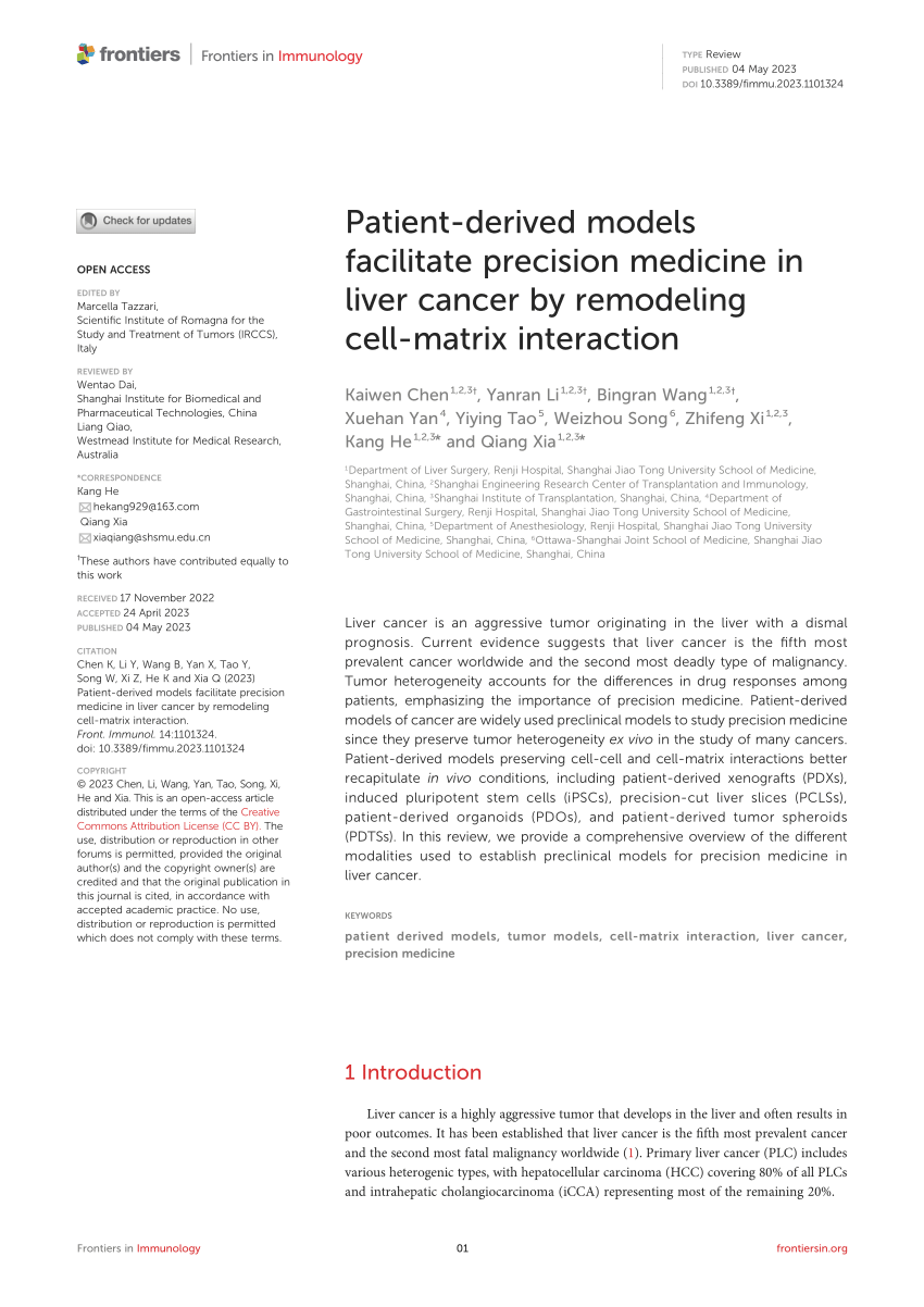 PDF) Patient-derived models facilitate precision medicine in liver 
