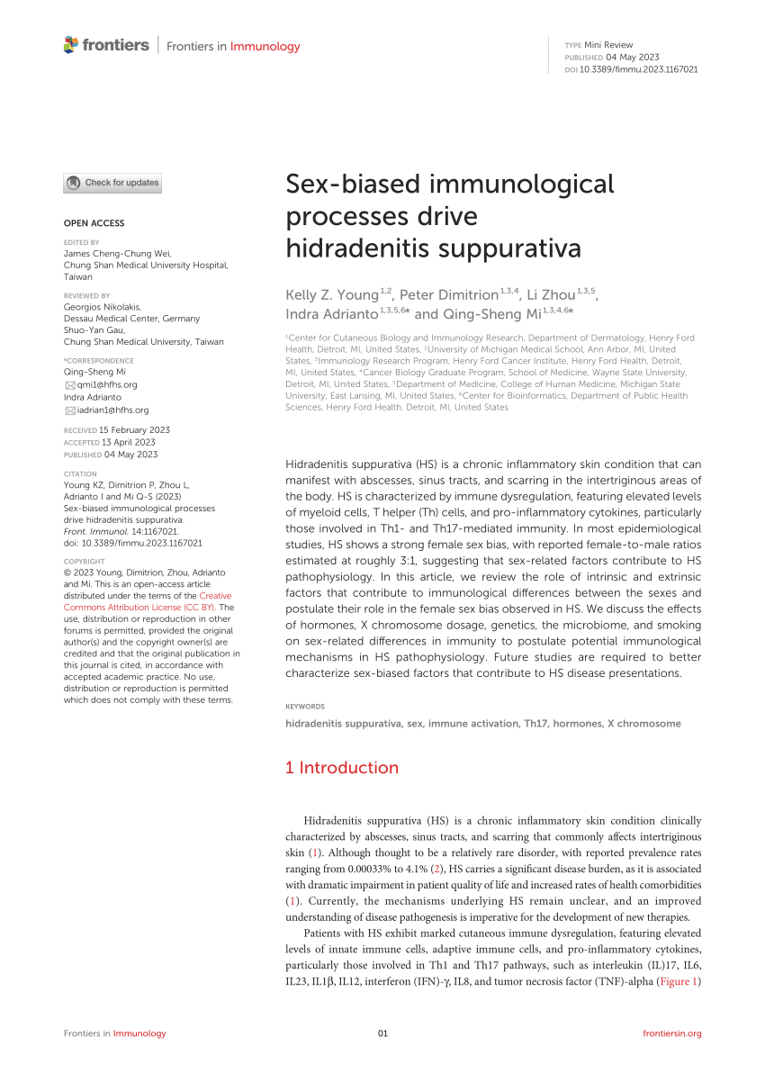 Pdf Sex Biased Immunological Processes Drive Hidradenitis Suppurativa 