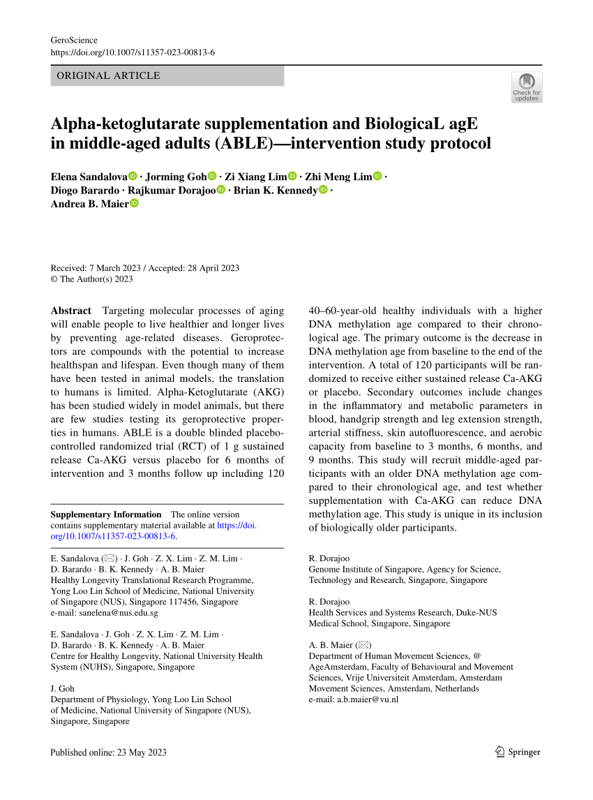PDF) Alpha-ketoglutarate supplementation and BiologicaL agE in 