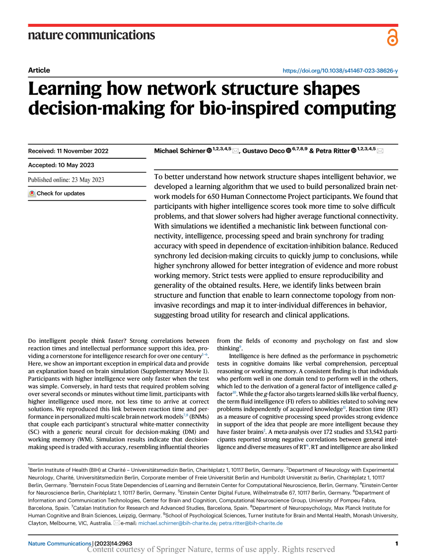 Learning how network structure shapes decision-making for bio-inspired  computing