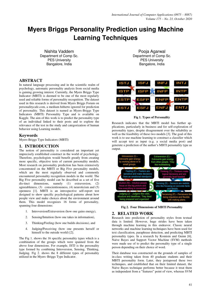 (PDF) Myers Briggs Personality Prediction using Machine Learning Techniques