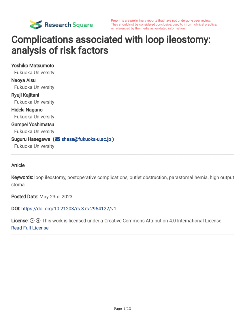 Pdf Complications Associated With Loop Ileostomy Analysis Of Risk Factors 0482