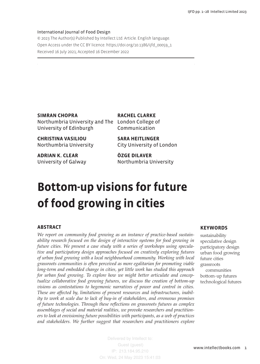 PDF) Bottom-up visions for future of food growing in cities