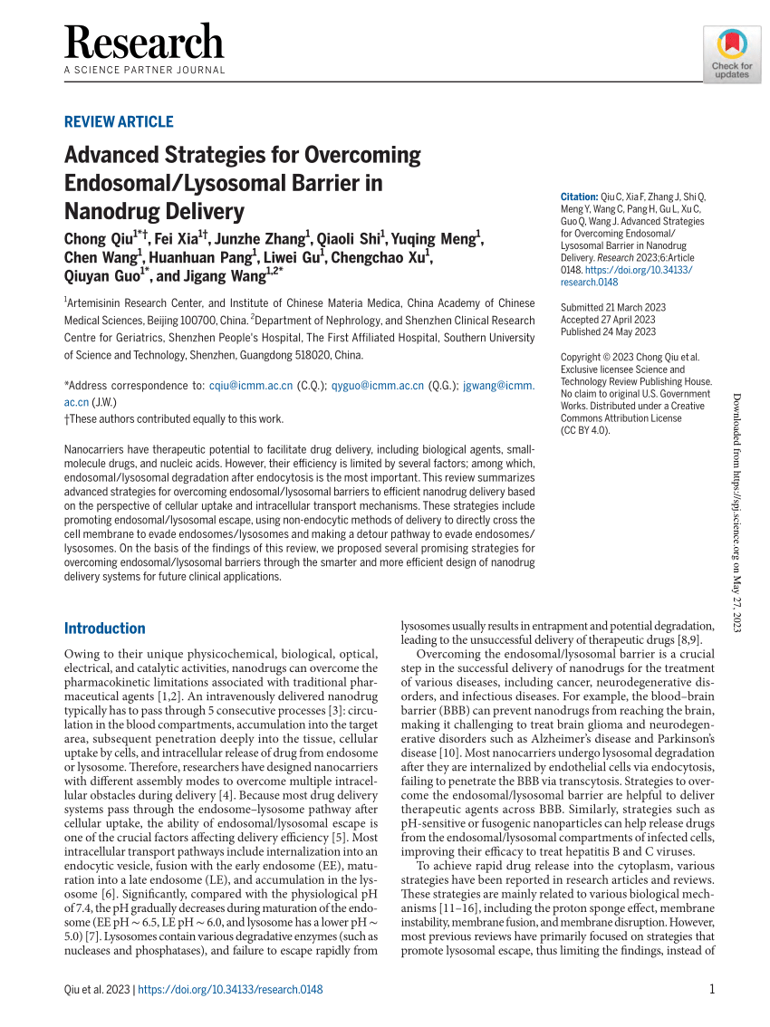 PDF Advanced Strategies for Overcoming Endosomal Lysosomal