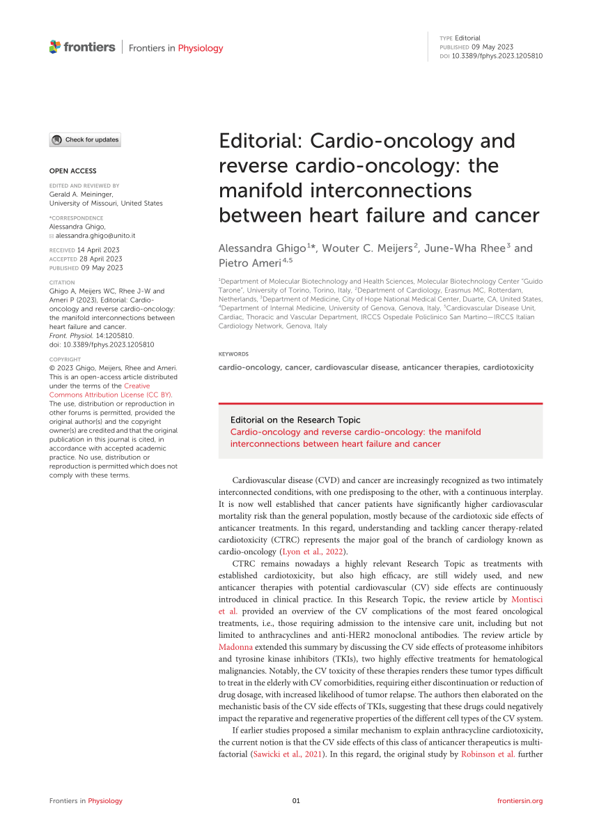 (PDF) Editorial: Cardio-oncology and reverse cardio-oncology: the ...