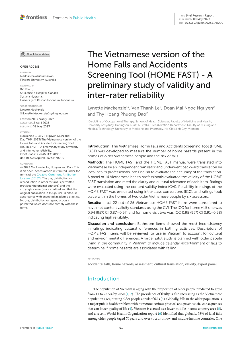 PDF The Vietnamese Version Of The Home Falls And Accidents Screening   Largepreview 