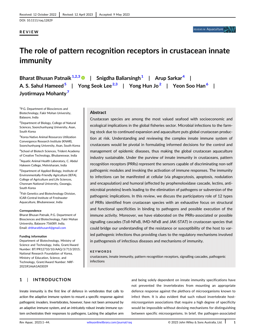 PDF) The role of pattern recognition receptors in crustacean 