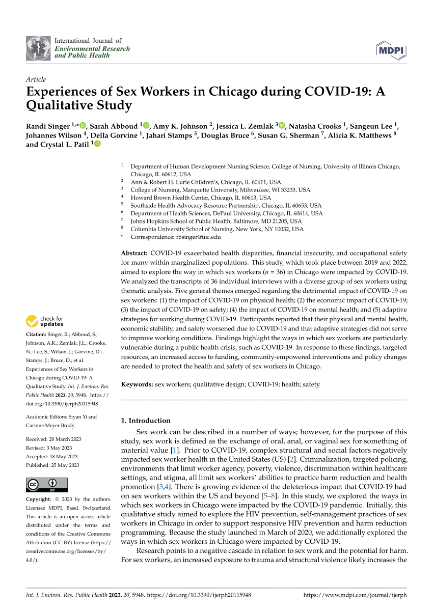 PDF) Experiences of Sex Workers in Chicago during COVID-19 A Qualitative Study