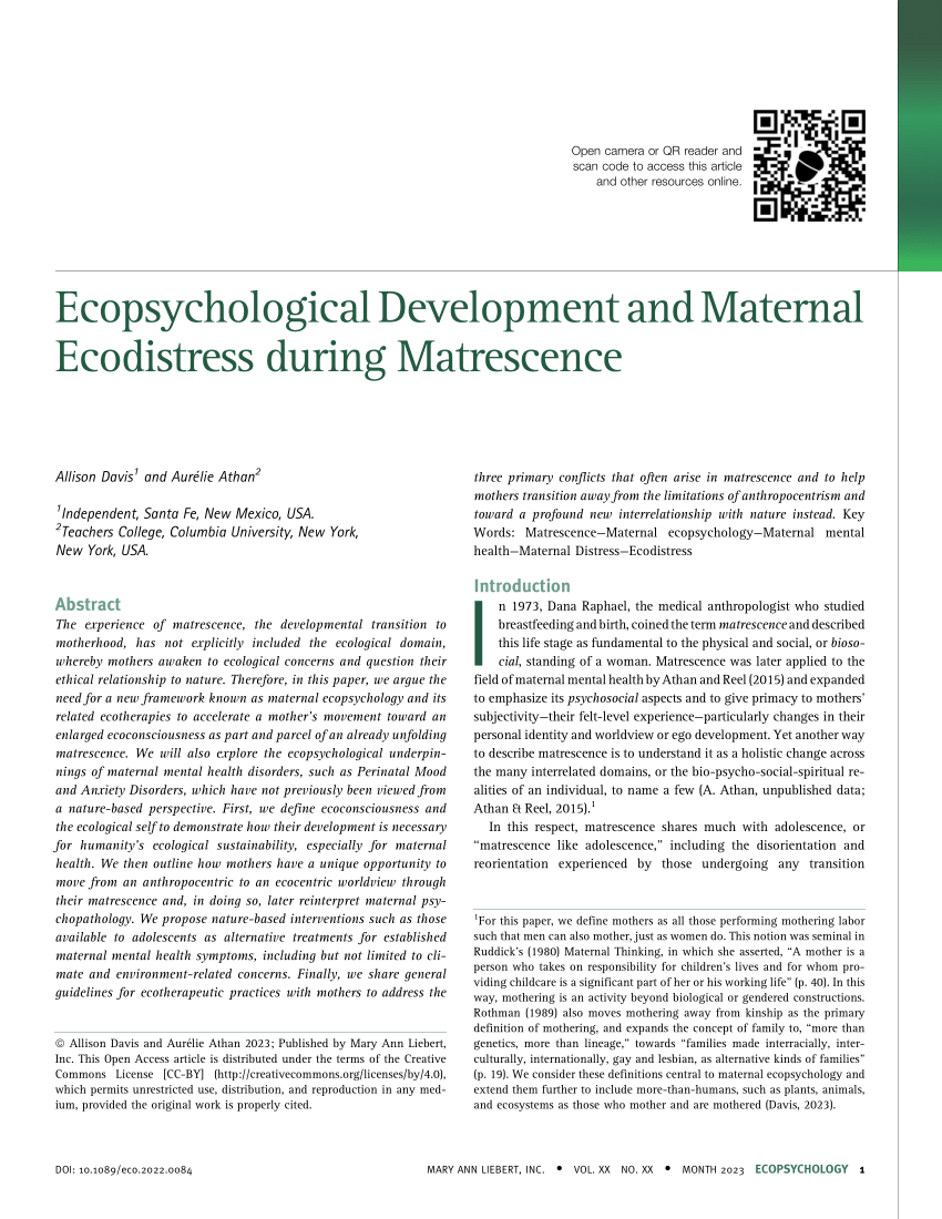 PDF Ecopsychological Development and Maternal Ecodistress During