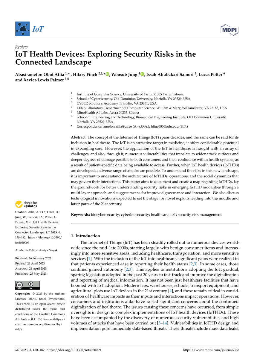 PDF) IoT Health Devices: Exploring Security Risks in the Connected 