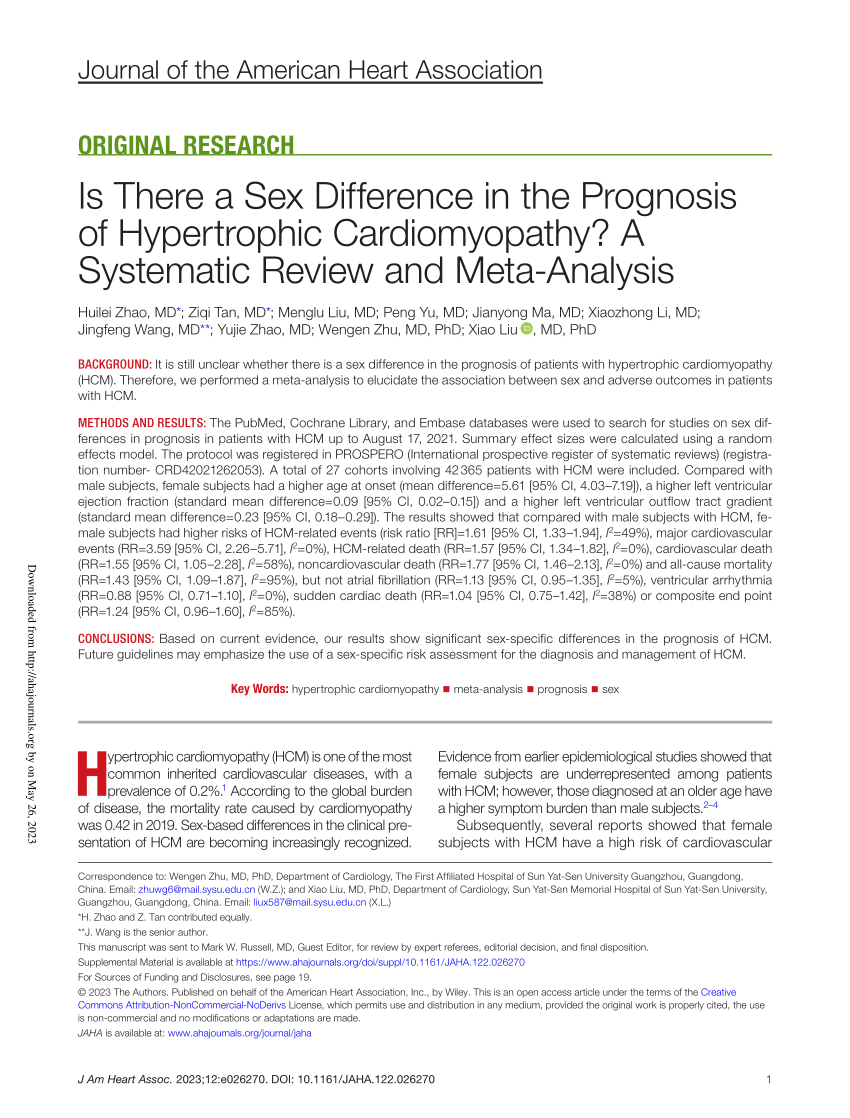 PDF Is There a Sex Difference in the Prognosis of Hypertrophic  