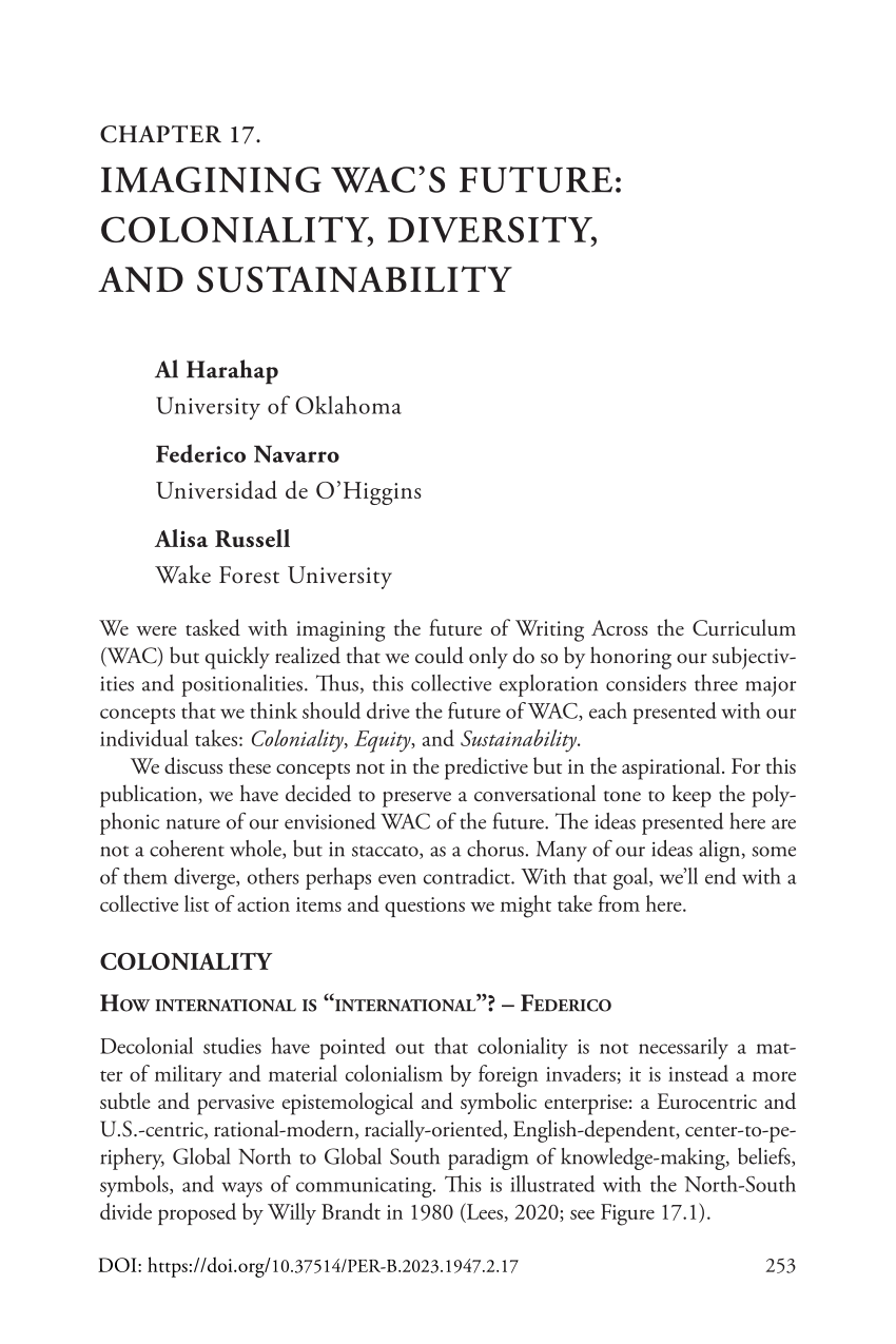 Pdf Imagining Wac S Future Coloniality Diversity And Sustainability 5396