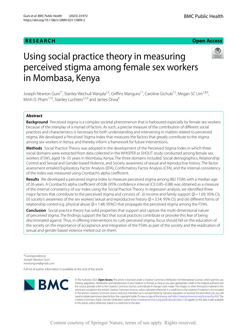 Pdf Using Social Practice Theory In Measuring Perceived Stigma Among Female Sex Workers In 8087