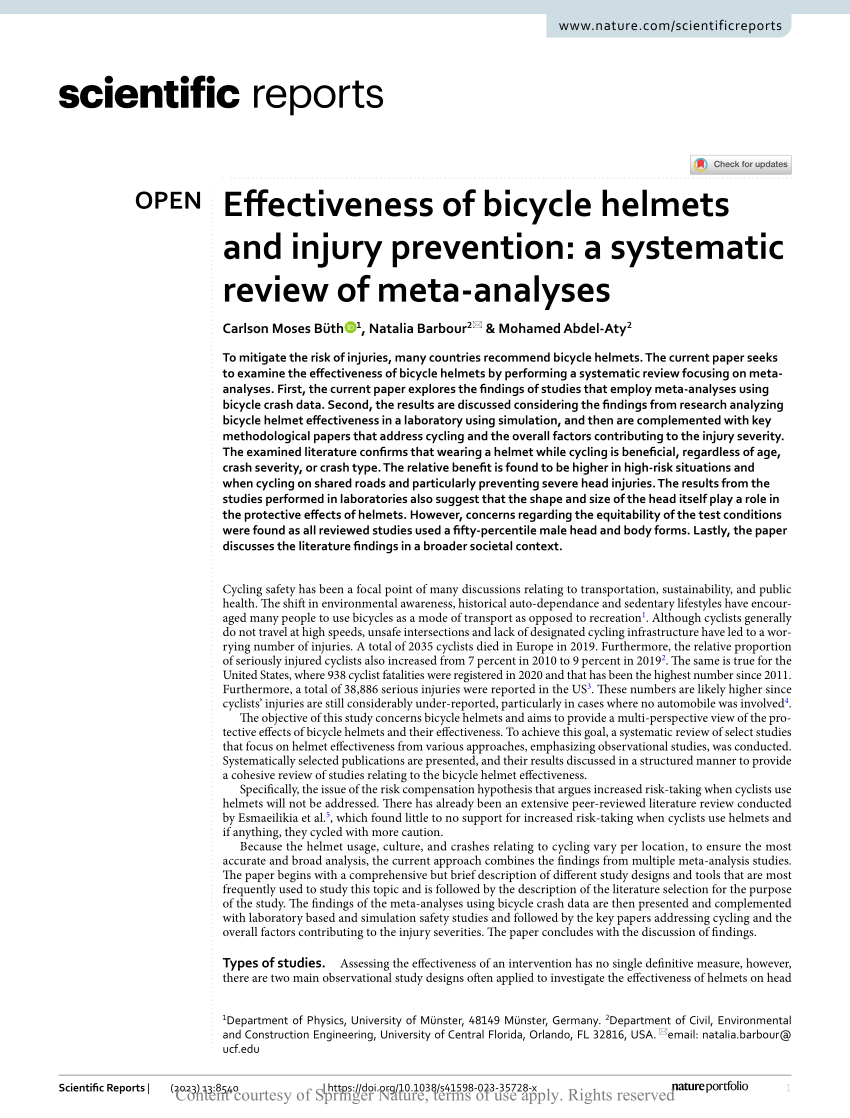 (PDF) Effectiveness of bicycle helmets and injury prevention a