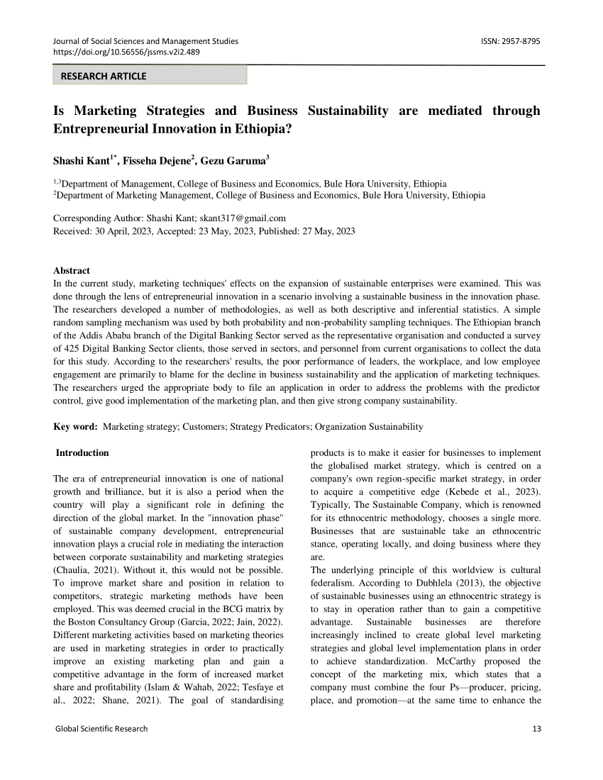 research title for marketing management in ethiopia