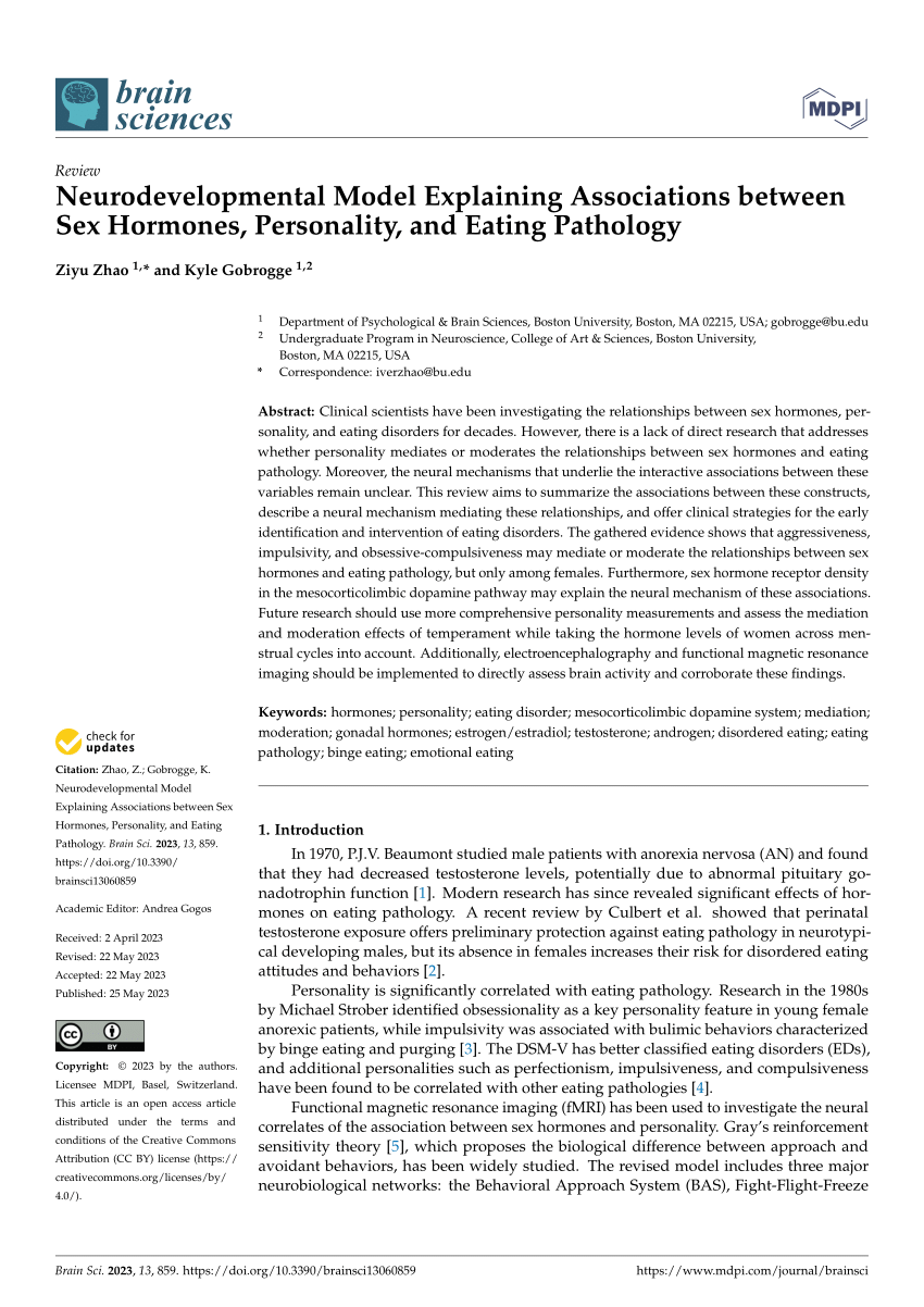 Pdf Neurodevelopmental Model Explaining Associations Between Sex Hormones Personality And 5553