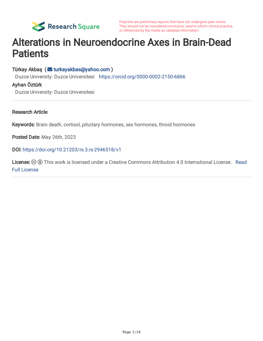 (PDF) Alterations in Neuroendocrine Axes in Brain-Dead Patients