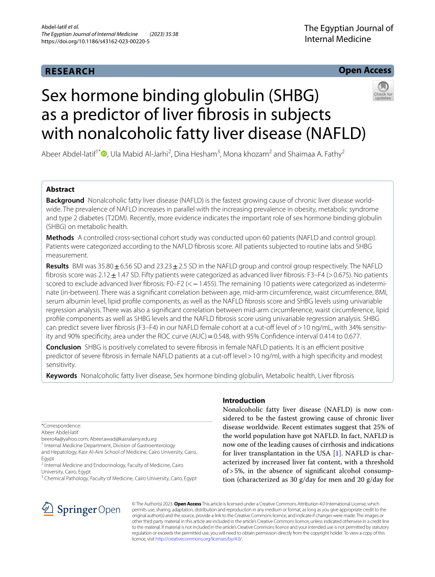 Pdf Sex Hormone Binding Globulin Shbg As A Predictor Of Liver Fibrosis In Subjects With 6353