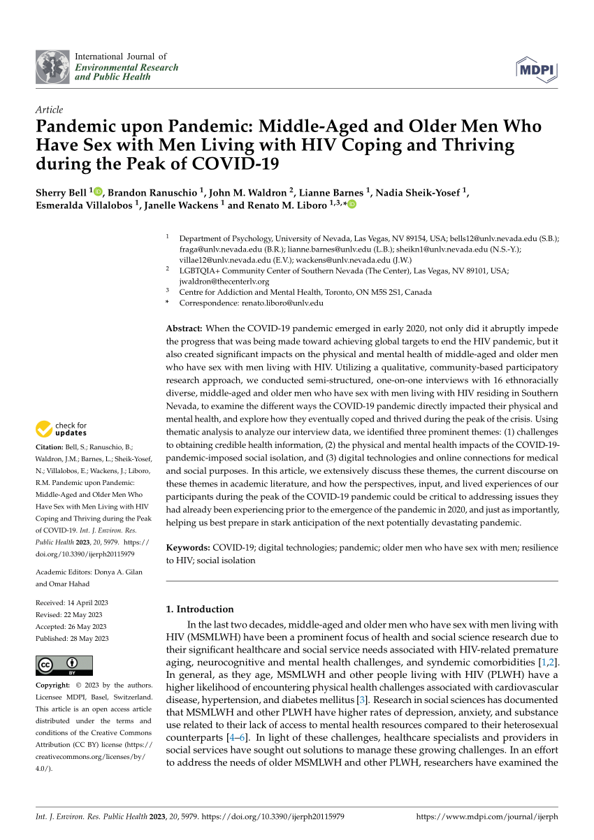 PDF) Pandemic upon Pandemic: Middle-Aged and Older Men Who Have Sex with Men  Living with HIV Coping and Thriving during the Peak of COVID-19