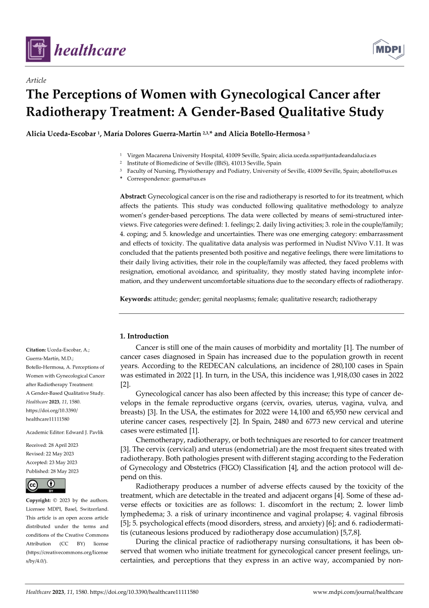 Pdf The Perceptions Of Women With Gynecological Cancer After Radiotherapy Treatment A Gender 