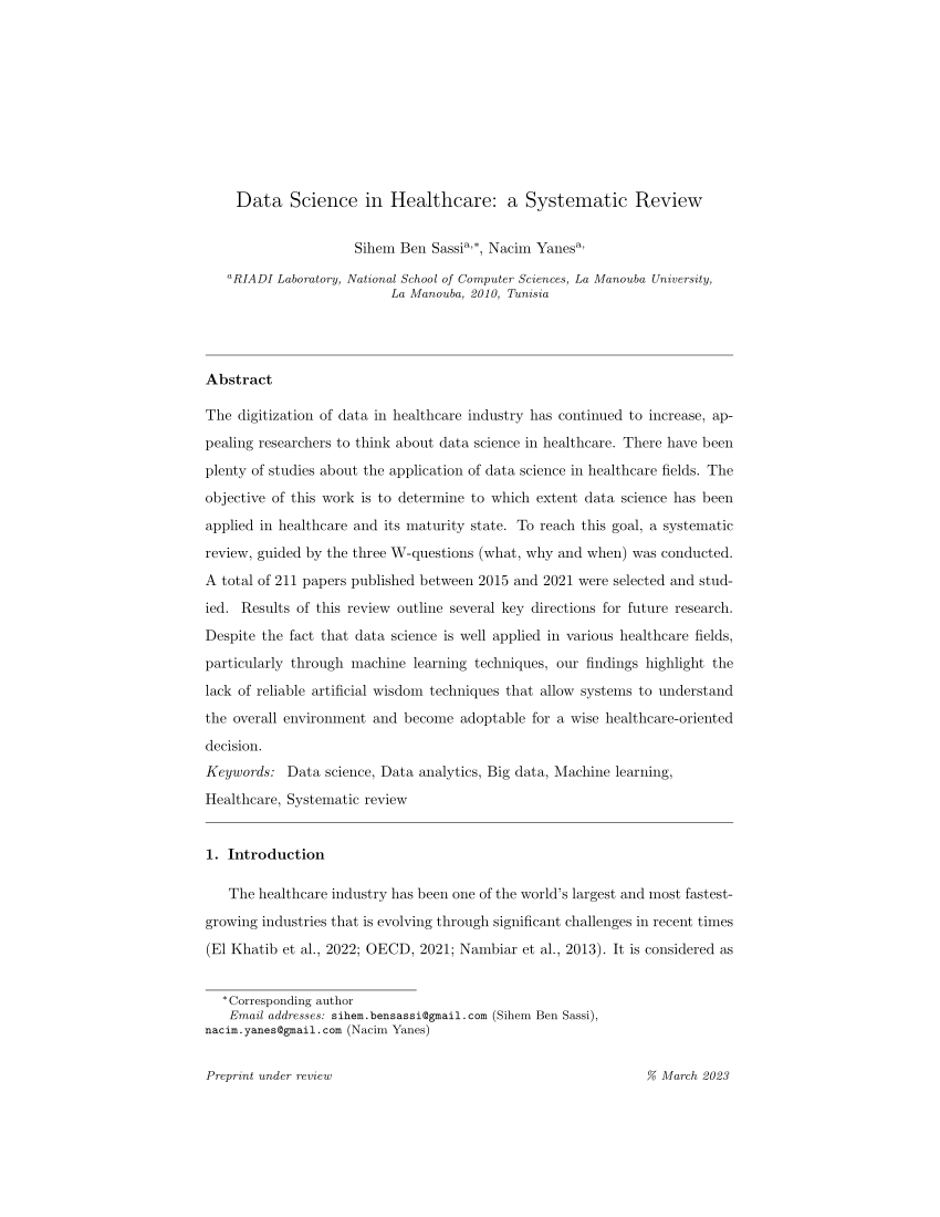 research paper on data science in healthcare