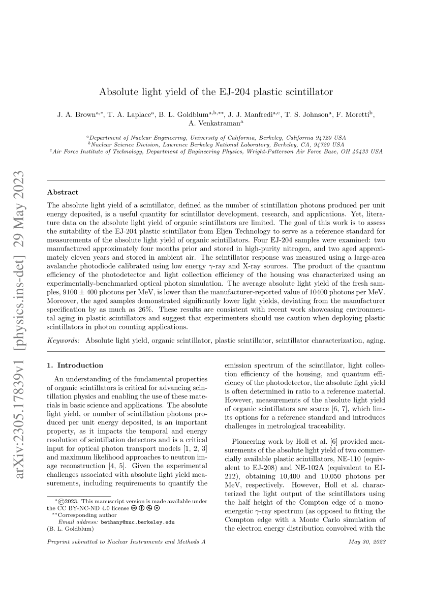 (PDF) Absolute light yield of the EJ204 plastic scintillator