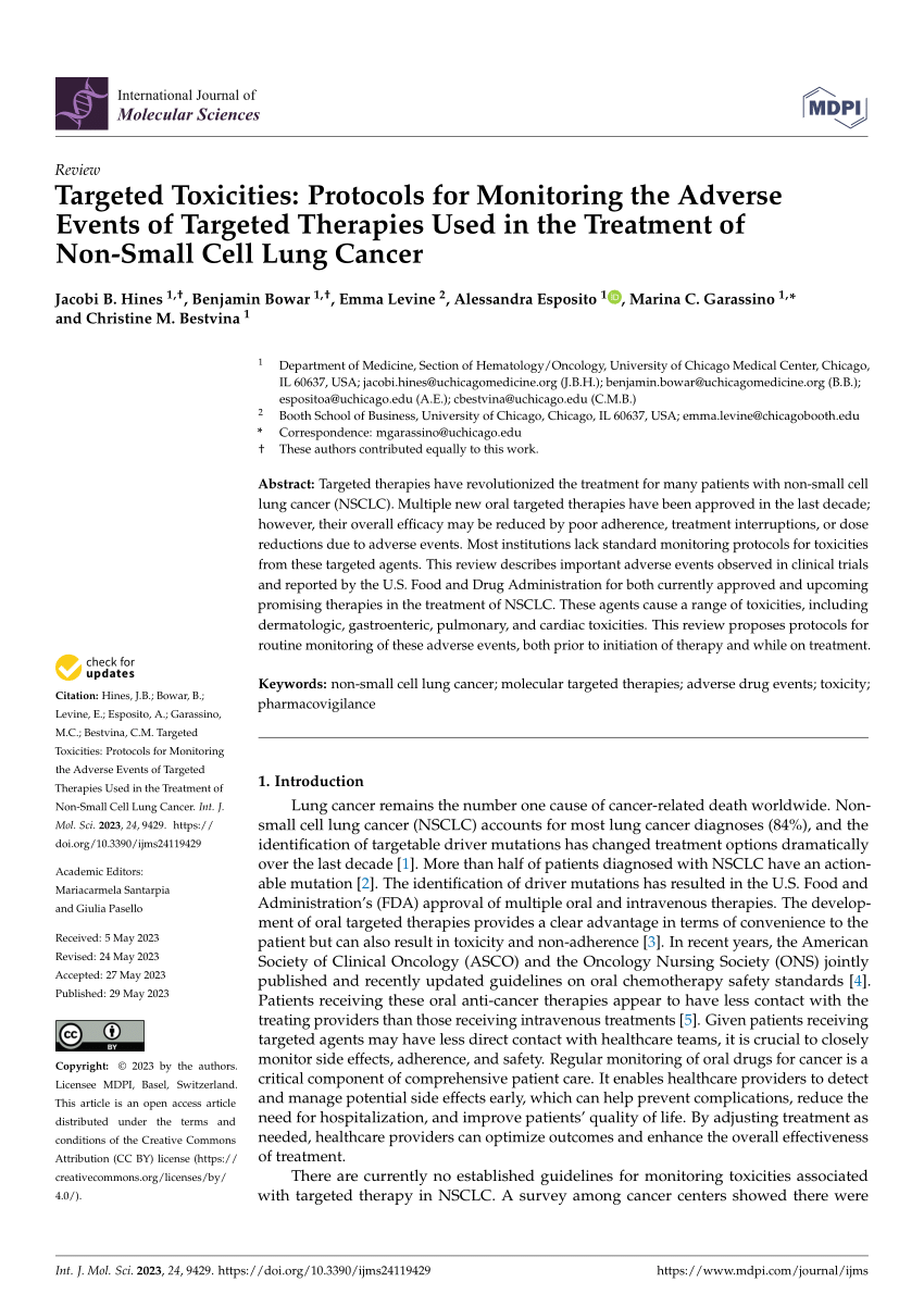 PDF) Targeted Toxicities: Protocols for Monitoring the Adverse Events of  Targeted Therapies Used in the Treatment of Non-Small Cell Lung Cancer