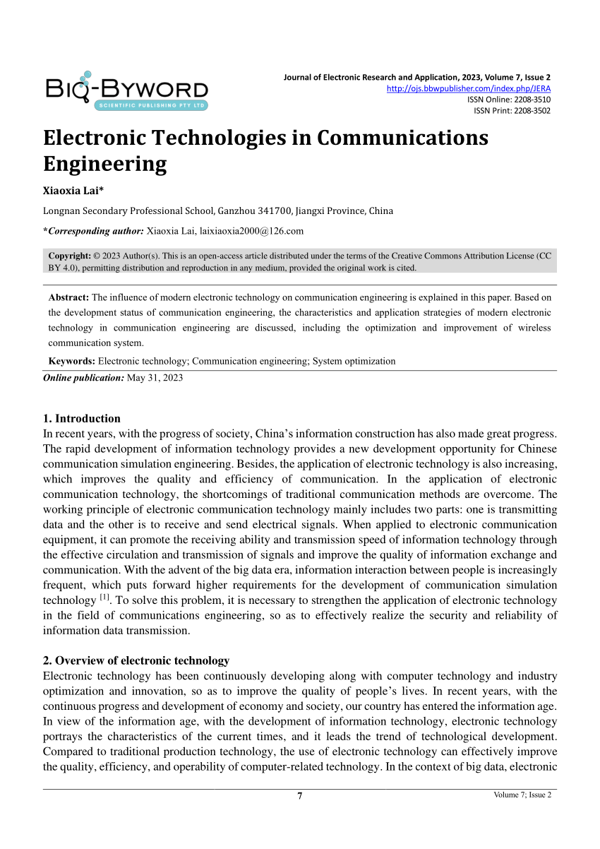 (PDF) Electronic Technologies in Communications Engineering