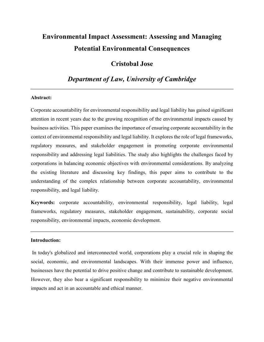 research topics on environmental impact assessment