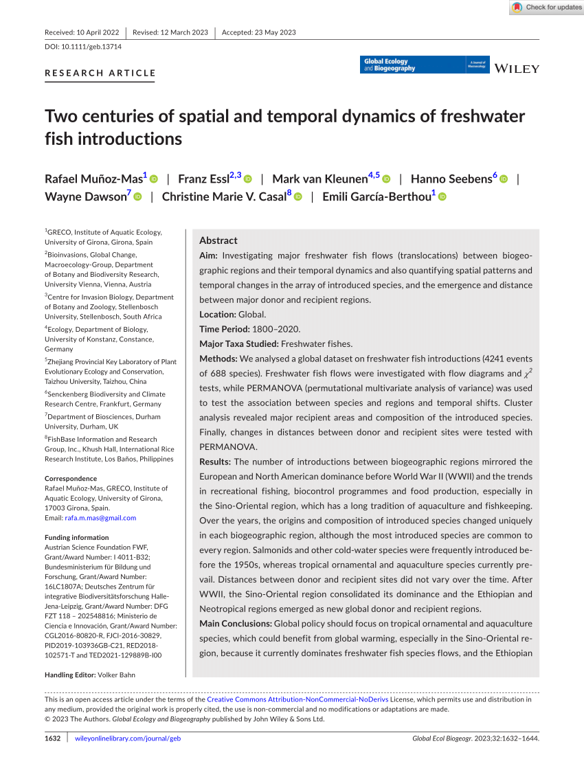 PDF) Two centuries of spatial and temporal dynamics of freshwater fish  introductions