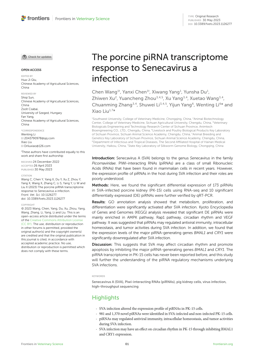 PDF) The porcine piRNA transcriptome response to Senecavirus a 