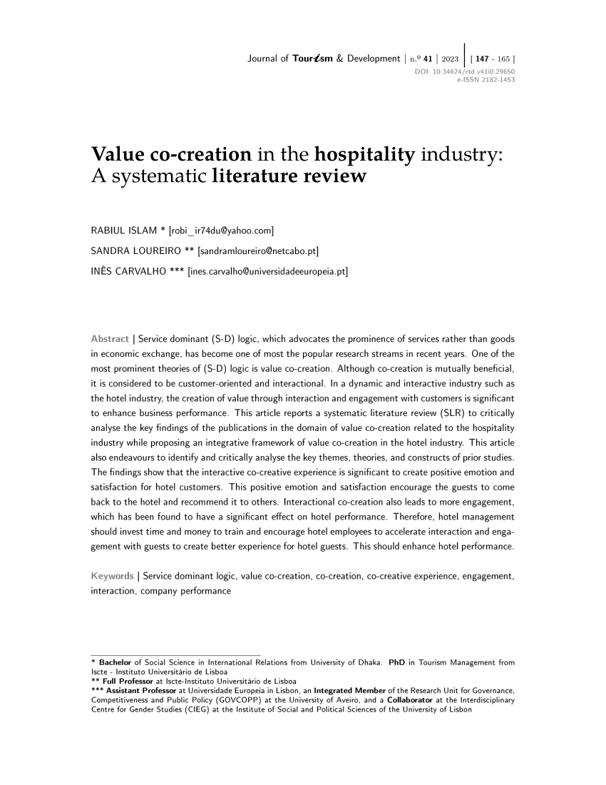 review of literature on hospitality industry