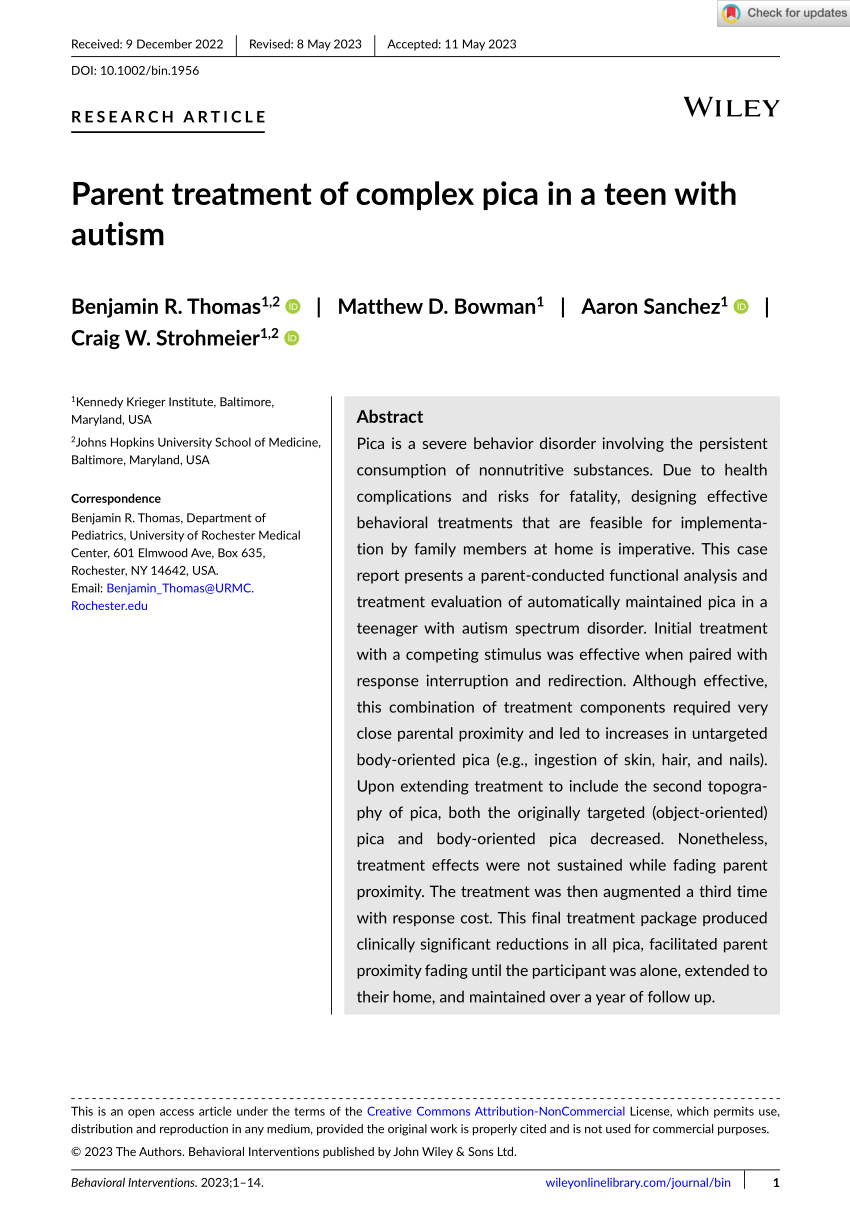 A systematic review of the effectiveness of behavioural treatments for pica  in youths - Moline - 2021 - Clinical Psychology & Psychotherapy - Wiley  Online Library