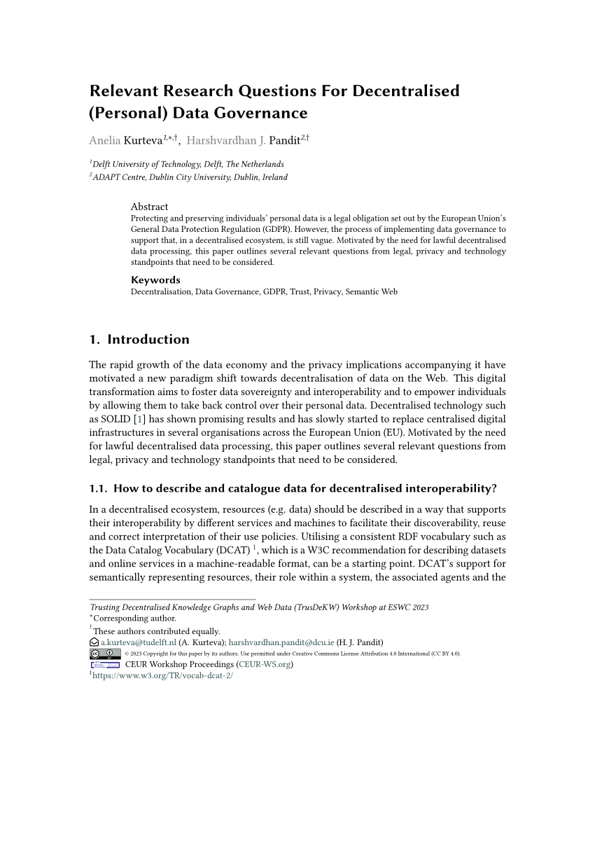 PDF) Relevant Research Questions For Decentralised (Personal) Data