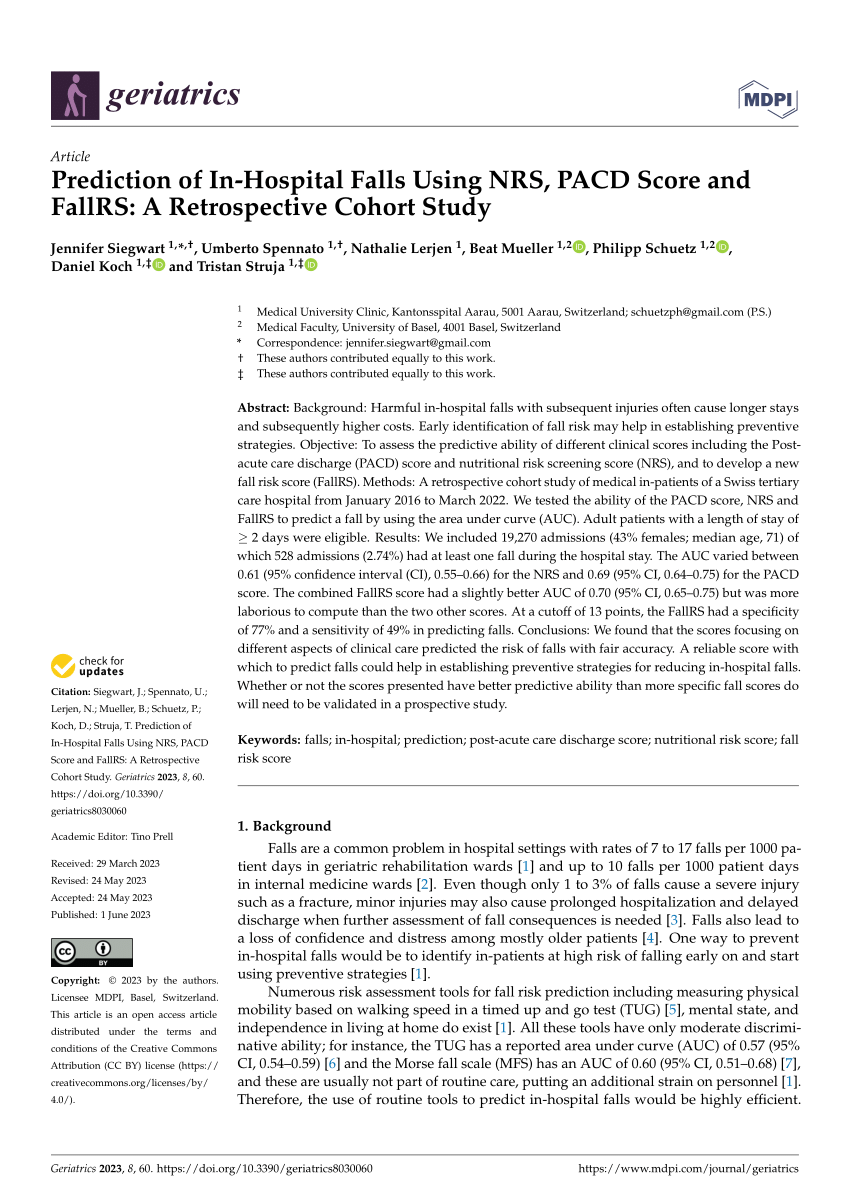 PDF Prediction of In Hospital Falls Using NRS PACD Score and  