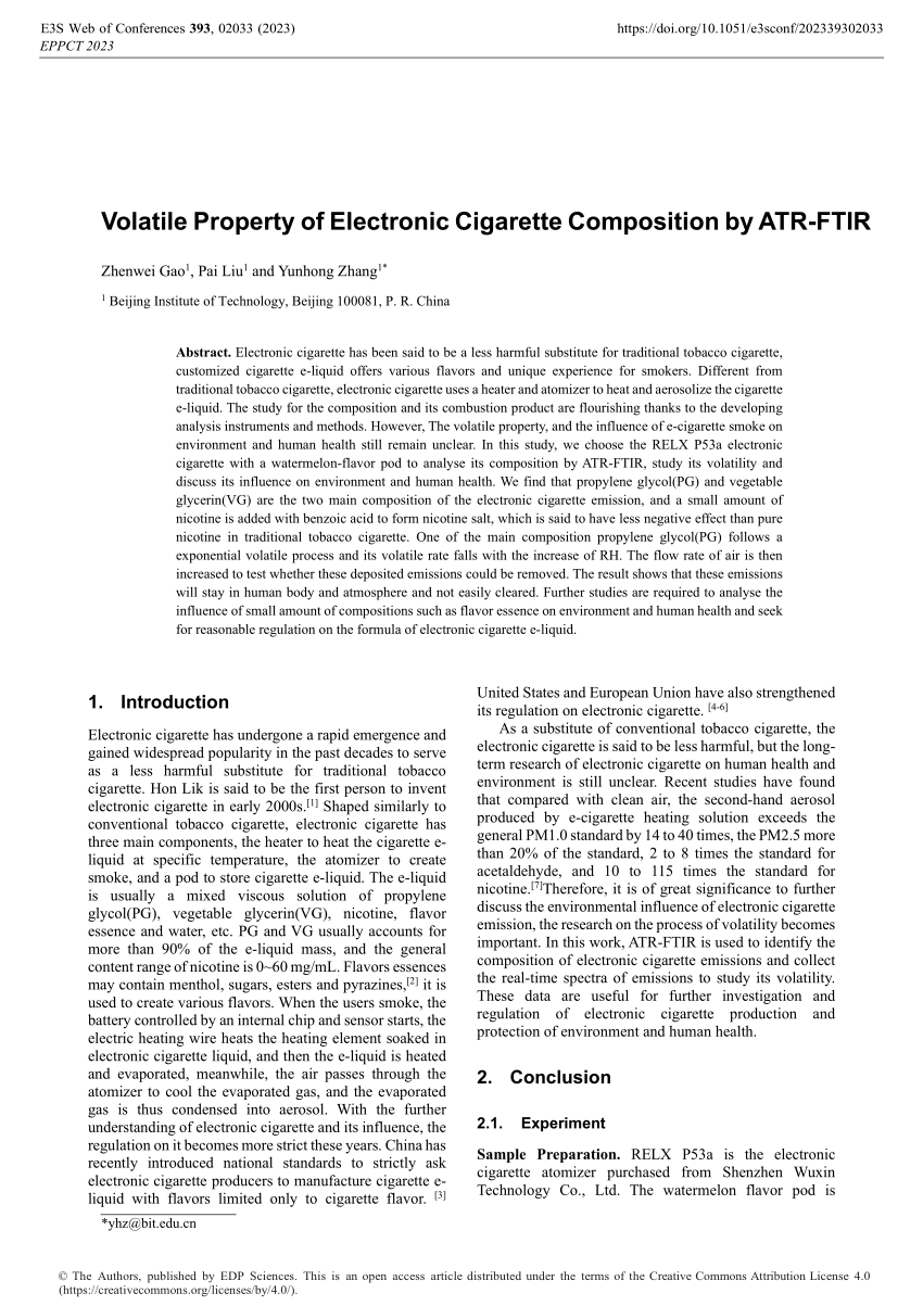 (PDF) Volatile Property of Electronic Cigarette Composition by ATR-FTIR