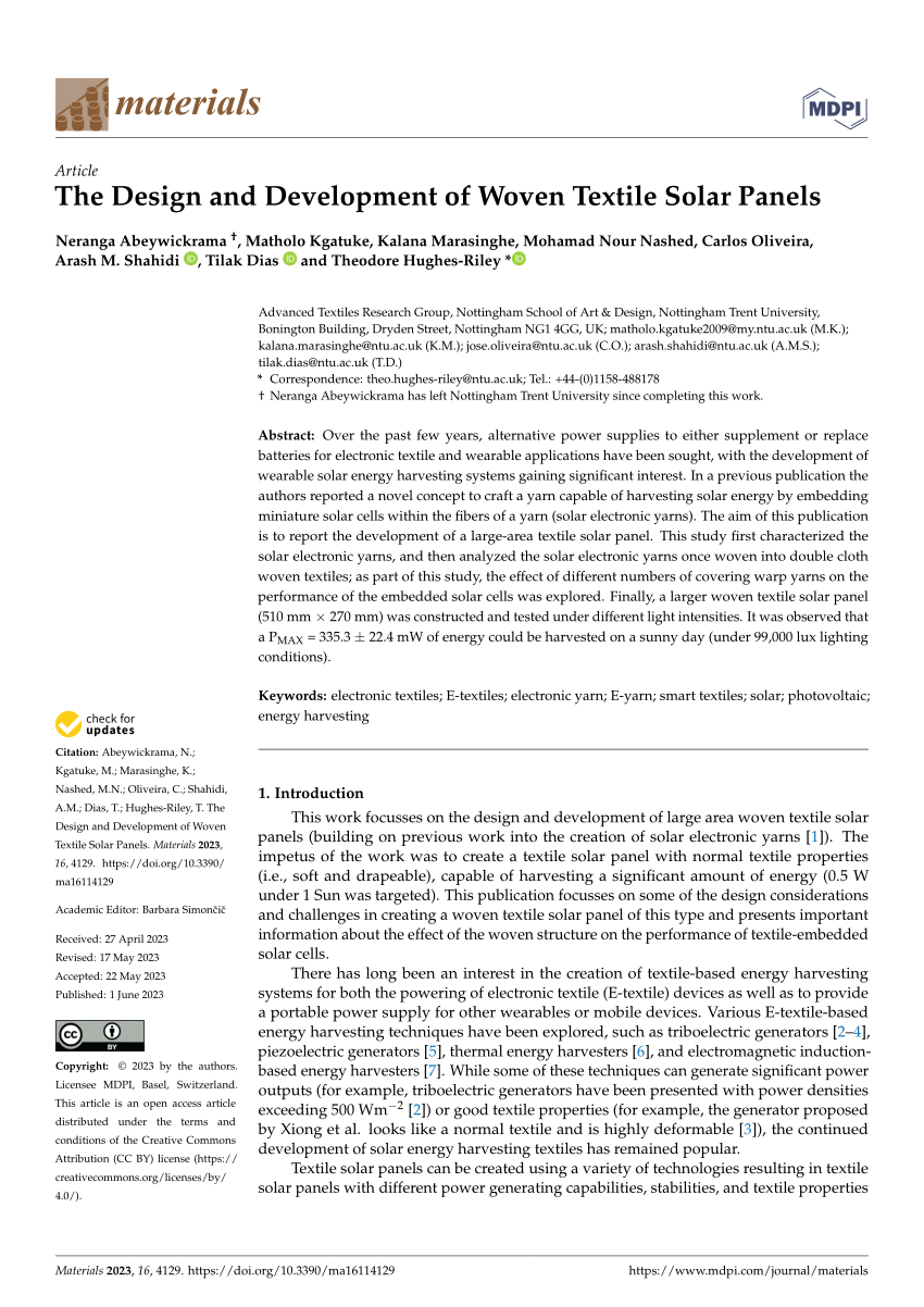 An investigation of a wash‐durable solar energy harvesting textile