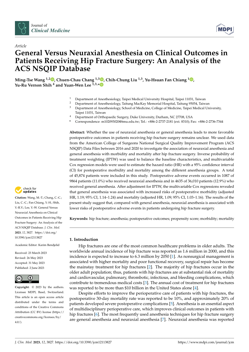 Pdf General Versus Neuraxial Anesthesia On Clinical Outcomes In