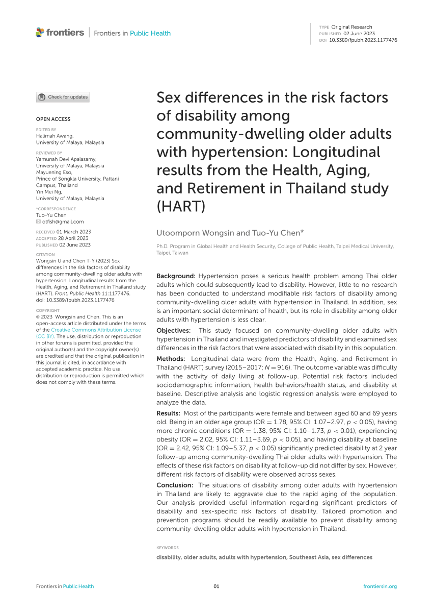 Pdf Sex Differences In The Risk Factors Of Disability Among Community Dwelling Older Adults 3091