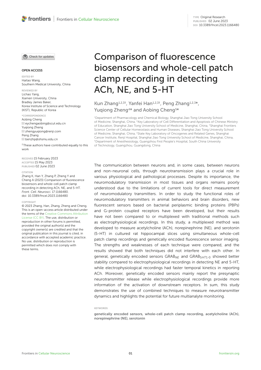 PDF) Comparison of fluorescence biosensors and whole-cell patch ...