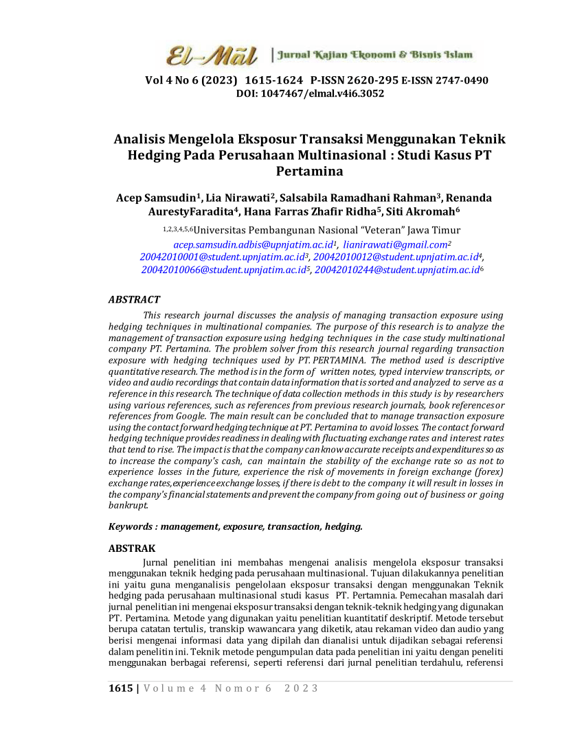 (PDF) Analisis Mengelola Eksposur Transaksi Menggunakan Teknik Hedging