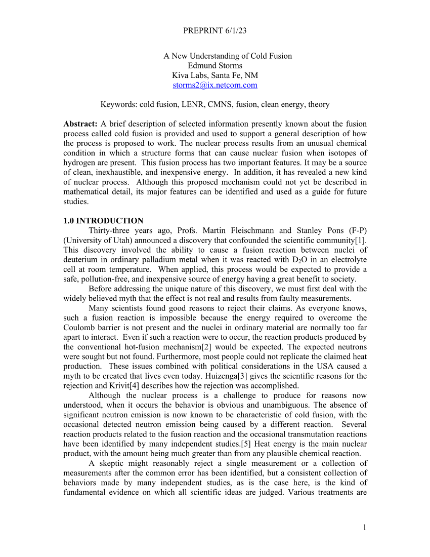 (PDF) A New Understanding of Cold Fusion