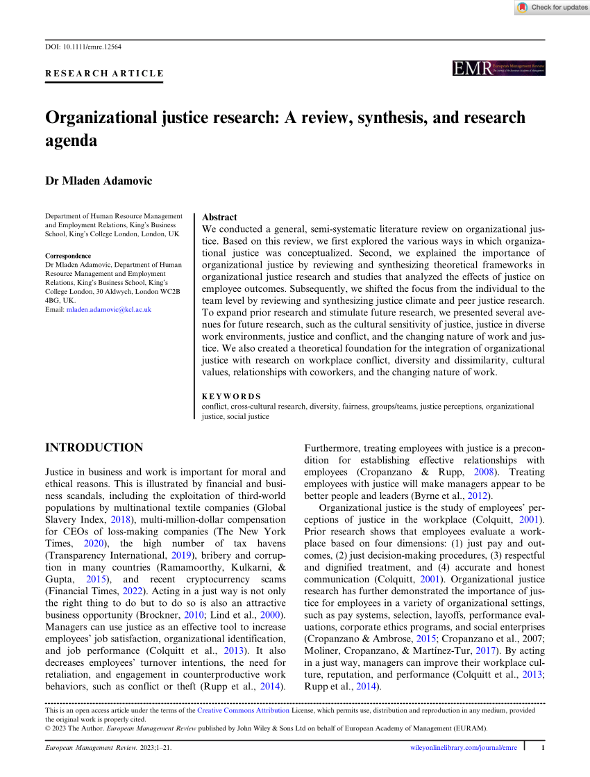 research paper on organisational justice